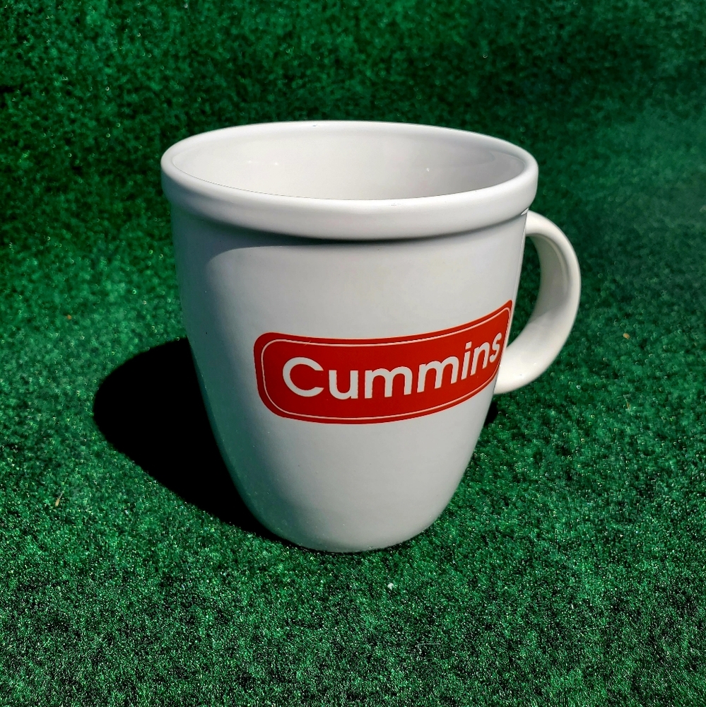 CUMMINS Coffee CUP MUG Diesel Power Engine - Heavy Stoneware 16oz VTG White Red - Picture 2 of 8